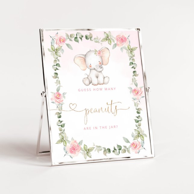 Poster Elefante corta rosa Adivinha quantos amendoins Pos (Criador carregado)