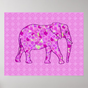 Póster Elefante da flor - orquídea e magenta