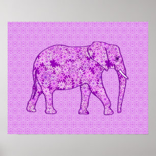 Poster Elefante da flor - roxo ametista