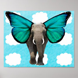 Poster Elefante de Asa Azul nas Nuvens