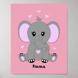 Poster Elefante de bebê bonito a rosa para meninas