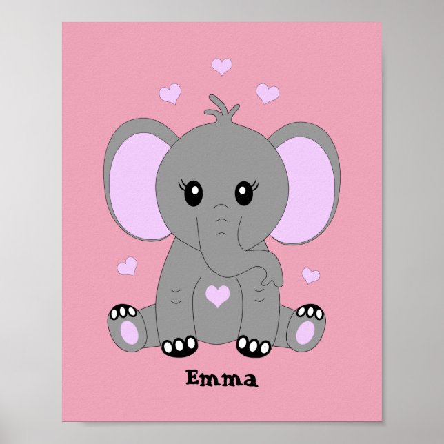 Poster Elefante de bebê bonito a rosa para meninas (Frente)