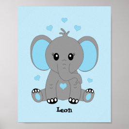 Poster Elefante de bebê bonito em azul para meninos
