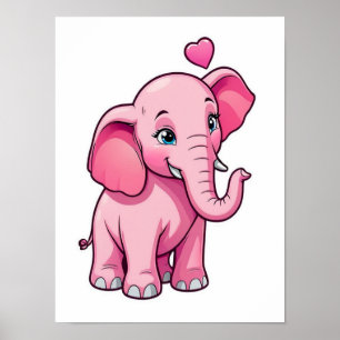 Poster Elefante De Bebê Cor-De-Rosa E Bonita Com Amor