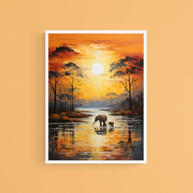 Poster Elefante De Bebê E Mamãe Que Goza De Sunset, Arte  (Criador carregado)