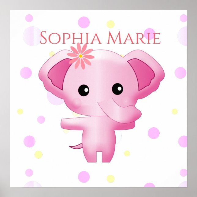 Poster Elefante De Bebê Rosa Bonito (Frente)