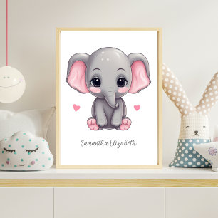 Poster Elefante de Cinza Rosa de Enfermeira Personalizada