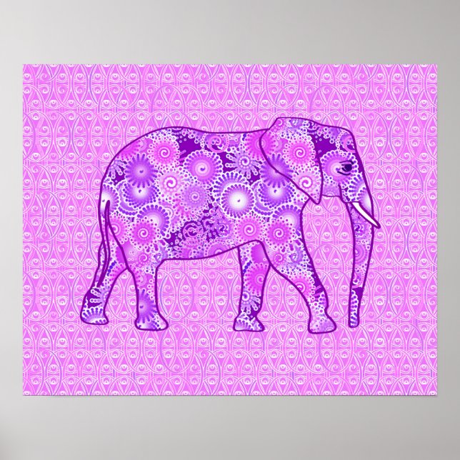 Póster Elefante de espiral fractal - púrpura e orquídea (Frente)