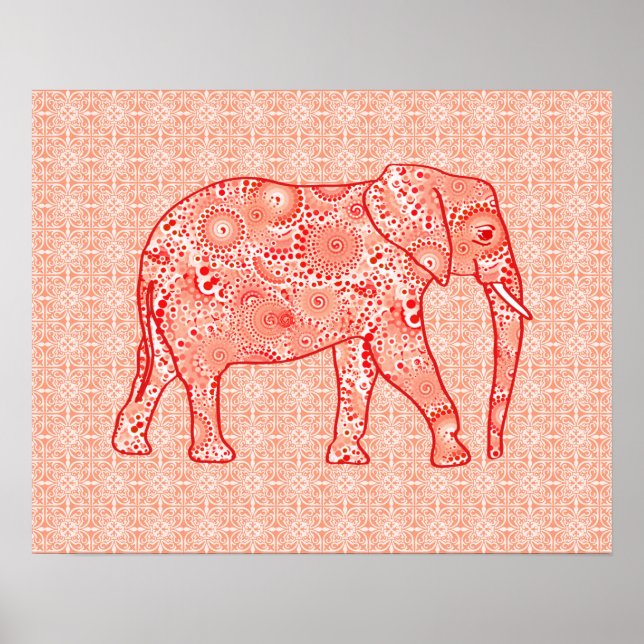 Póster Elefante de espiral frontal - laranja coral e bran (Frente)