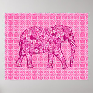 Póster Elefante de flor - cor-de-rosa fuchsia