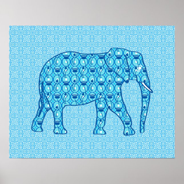 Poster Elefante de flor de lótus - turquesa (Frente)