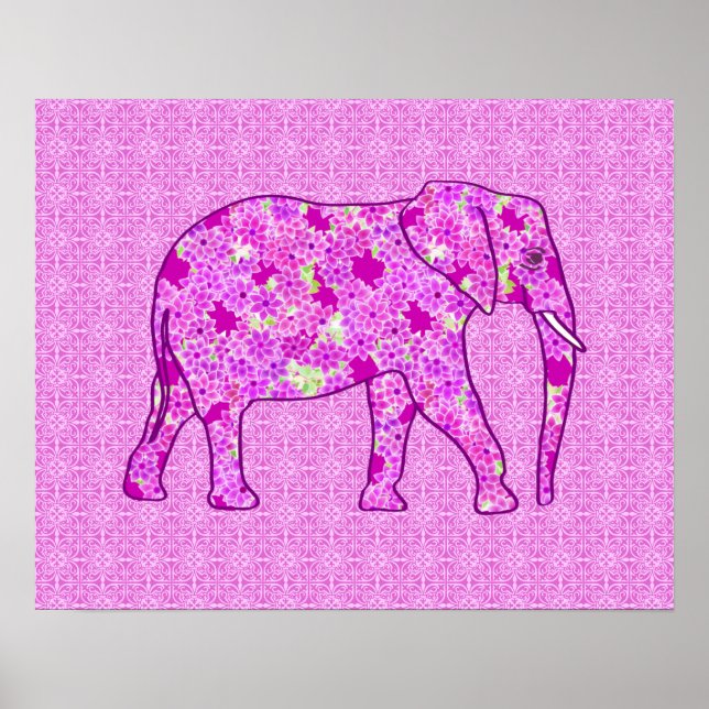 Póster Elefante de flor - orquídea e magenta (Frente)