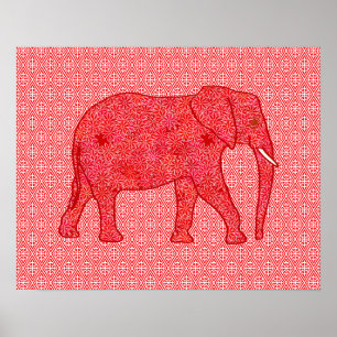 Poster Elefante de flor - vermelho profundo e coral