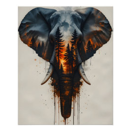 Póster Elefante de Floresta em Chamas