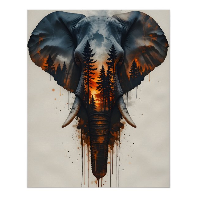 Póster Elefante de Floresta em Chamas (Frente)
