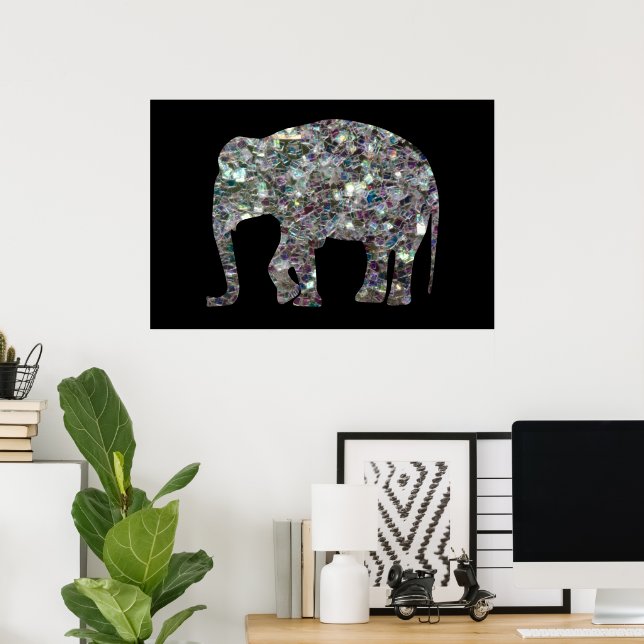 Poster Elefante de mosaico prateado cintilante (Escritório em casa)