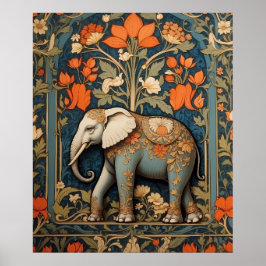 Poster Elefante Decorado William Morris Inspirou Floral