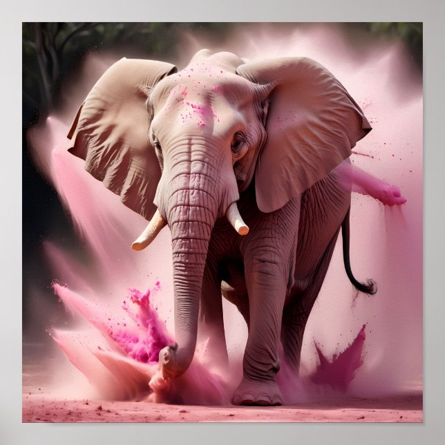 Poster Elefante Dinâmico - Arte Selvagem Colorida (Frente)