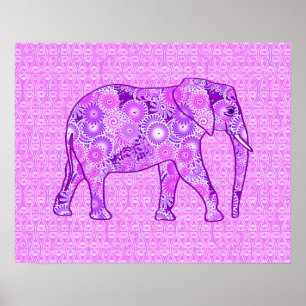 Póster Elefante do redemoinho do Fractal - roxo e