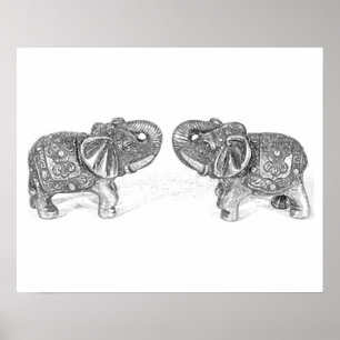 Póster Elefante dobro de Feng Shui - B&W