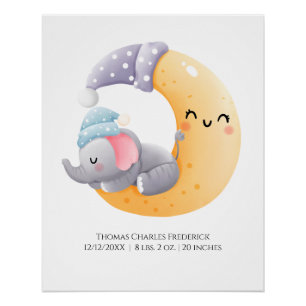 Póster Elefante Dormindo na Arte da Muralha da Lua