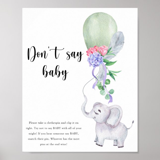 Poster Elefante e Balão - Não diga bebê (Frente)