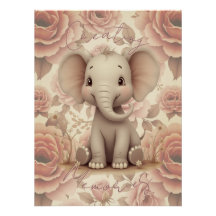 Elefante e Floral em Pastel Suave
