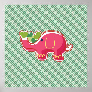 Póster Elefante em Fundo Listrado Diagonal Verde