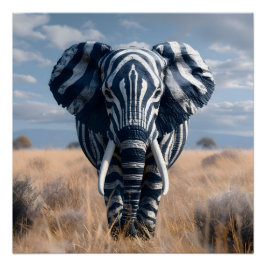 Póster Elefante Em Zebra Disfarça Glossy