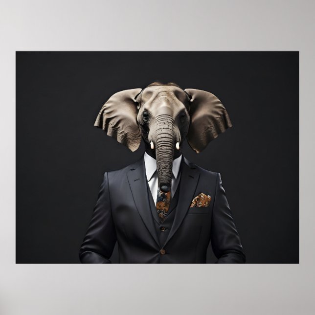 Poster Elefante engraçado de terno (Frente)