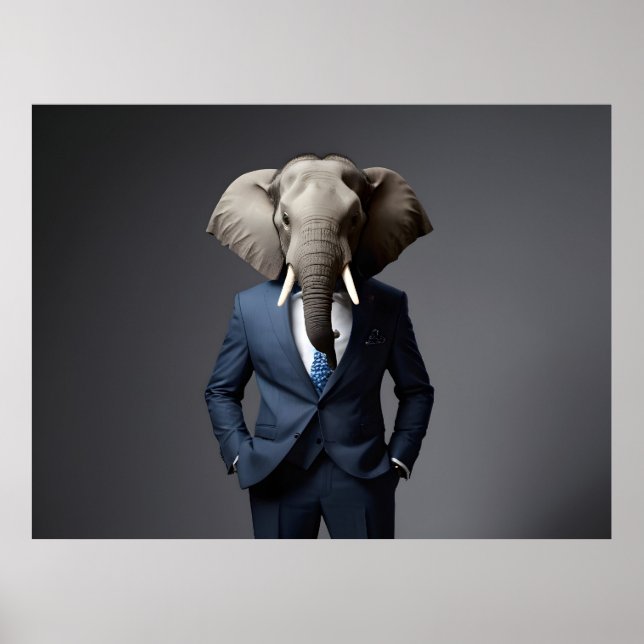 Poster Elefante engraçado de terno (Frente)