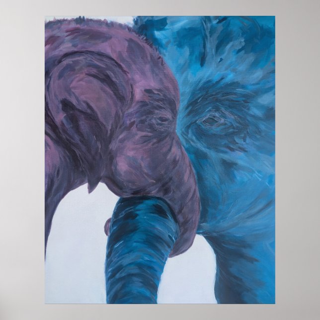 Poster Elefante Expressionista Azul e Roxo Moderno (Frente)