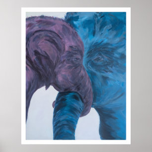 Poster Elefante Expressionista Azul e Roxo Moderno