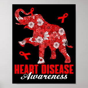 Poster Elefante Floral & Laço Vermelho Mês de Conscie