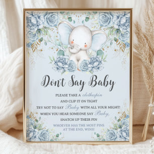 Poster Elefante Floral Baby Blue Não Diga Jogo do Bebê