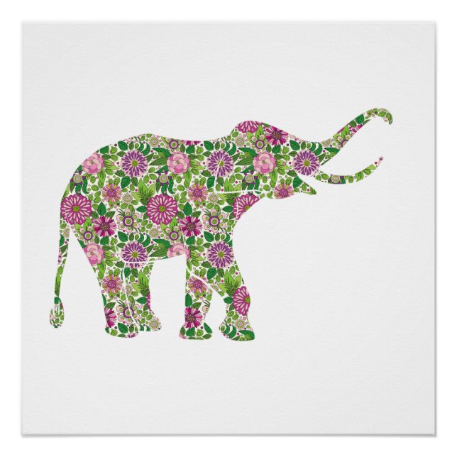 Póster Elefante floral bonito (Frente)