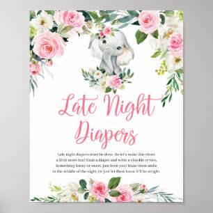 Poster Elefante floral cor-de-rosa embebido - sinal de fr