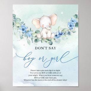 Poster Elefante floral de Boho Não diga GAROTO ou GAROTA