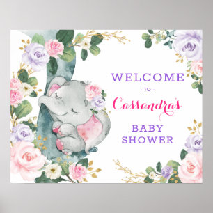 Poster Elefante Floral Puro Rosa Eucalyptus Bem-vindo