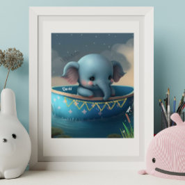 Poster Elefante Fofo em um Barco Arte Personalizada para