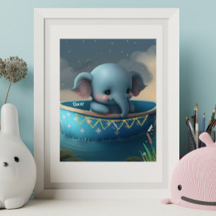 Poster Elefante Fofo em um Barco Arte Personalizada para 
