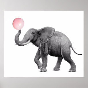 Poster Elefante Fofo Preto Branco Chiclete Berçário Crian