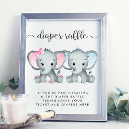 Poster Elefante gêmea Chá de fraldas Raffle Fralda