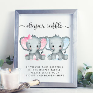 Poster Elefante gêmea Chá de fraldas Raffle Fralda