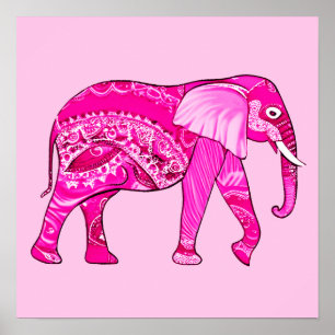 Poster Elefante Indiano em um Patterno Árabe Rosa da Foss