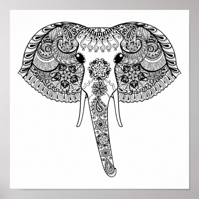Poster Elefante indiano inspirado no Zentangle (Frente)