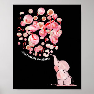 Poster Elefante Inflando Balões Vermelhos Doença Cardíaca