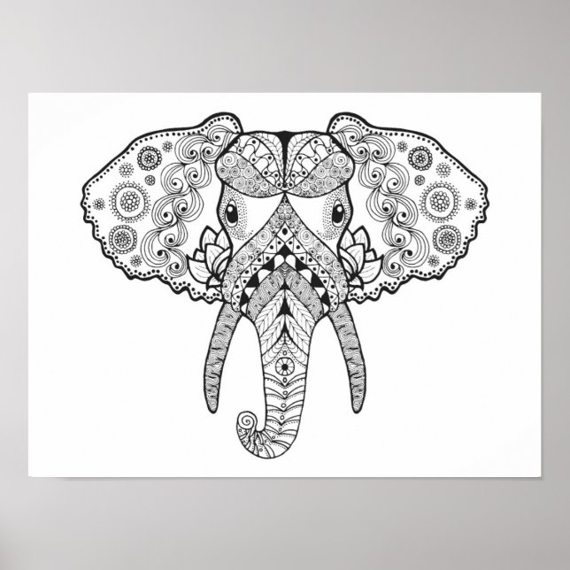 Póster Elefante inspirado no Zentangle (Frente)