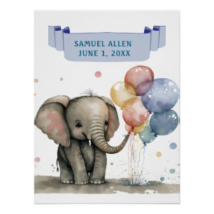 Póster Elefante LIttle bonito com Aniversário de criança
