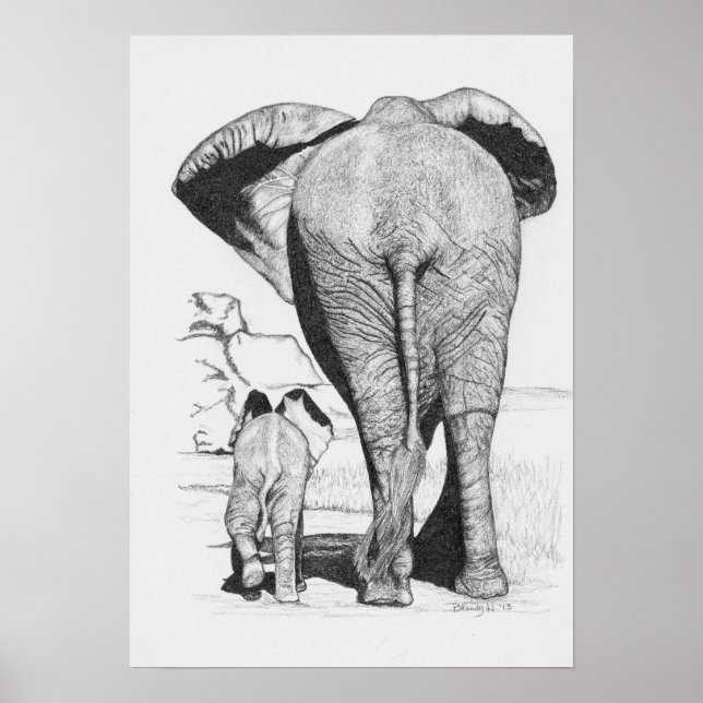 Póster Elefante Mãe e Bebê (Frente)